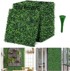 Artificial Grass Wall Panels Backdrop, 10"X10" 12P(8.4 sqft) UV Resistant Faux Greenery Privacy Fence Screen, Artificial Boxwood Hedge Wall Panels for Backyard, Garden, Balcony Indoor Outdoor Decor