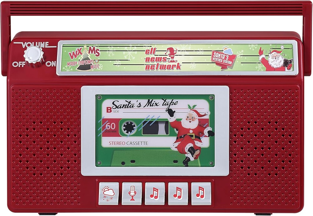 Mr. Christmas Santa’s Boom Box Radio – Retro 10-Inch Christmas Boombox with LED Lights, 9 Holiday Songs, 3 Santa Radio Stations, Battery Operated Holiday Decoration