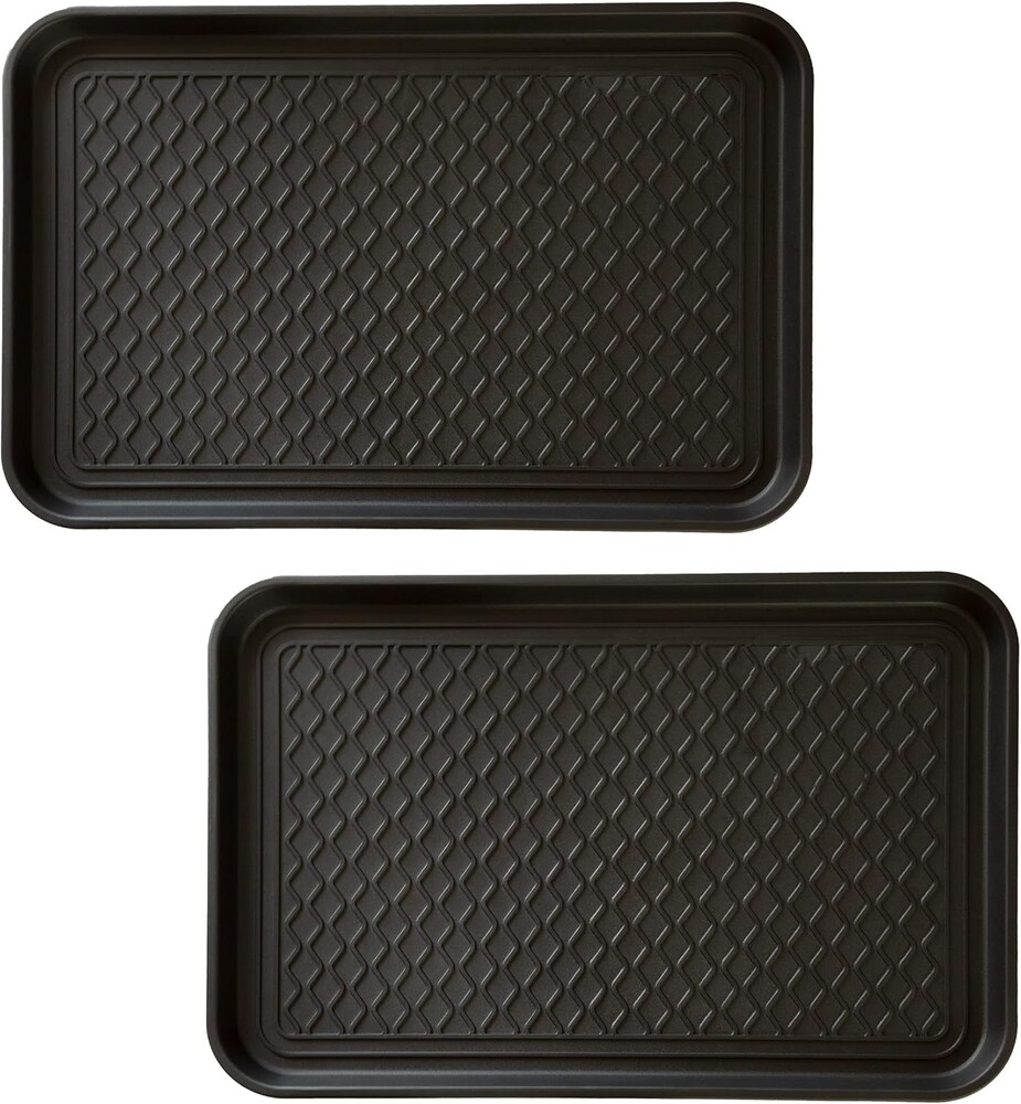Stalwart All-Weather Boot Tray, Indoor Outdoor Doormat for All Seasons, 2 pk Medium, Black