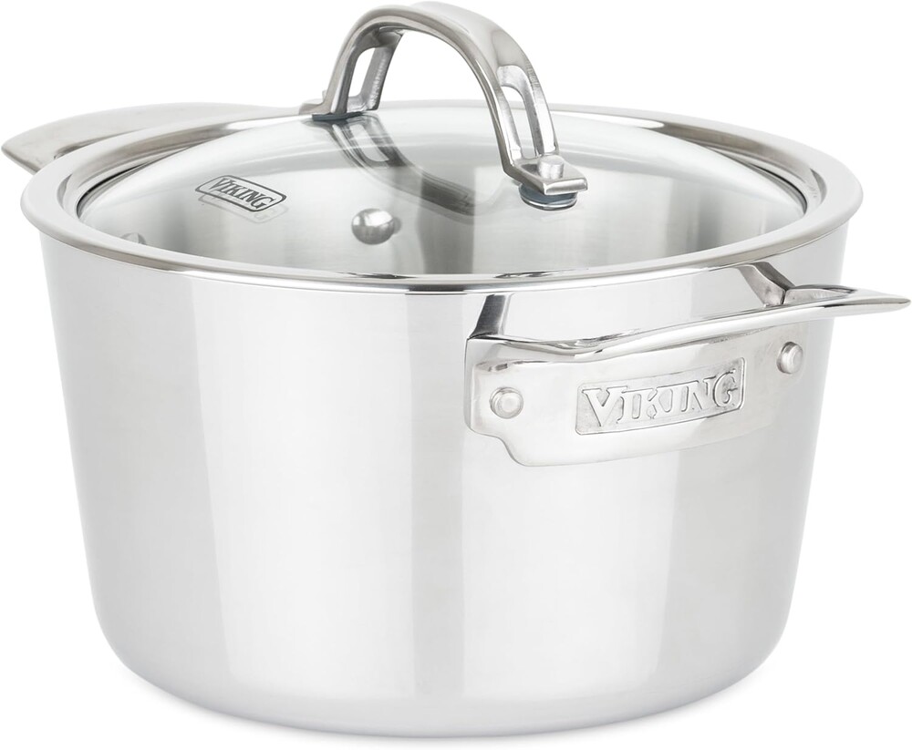 Viking Contemporary 3-Ply Stainless Steel Stock Pot, 3.4 Quart Soup Cooking Pot with Lid