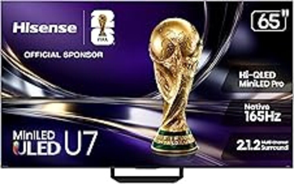 Hisense 65" U7 Mini-LED ULED 4K UHD Best Premium Gaming Smart Google TV (65U7SG, 2026 NEW) - Hi-QLED, Native 165Hz, VRR 330, HDR10+, Dolby Vision IQ · Atmos, IMAX Enhanced, Anti-Reflection, 2.1.2 Ch