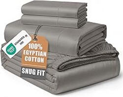 LANE LINEN 100% Egyptian Cotton Sheets Queen Size Bed Set – Naturally Cooling & Breathable Sateen Queen Sheets Set, Long-Staple Cotton for Lasting Softness, Snug Fit 15" Deep Pocket Fitted - Charcoal