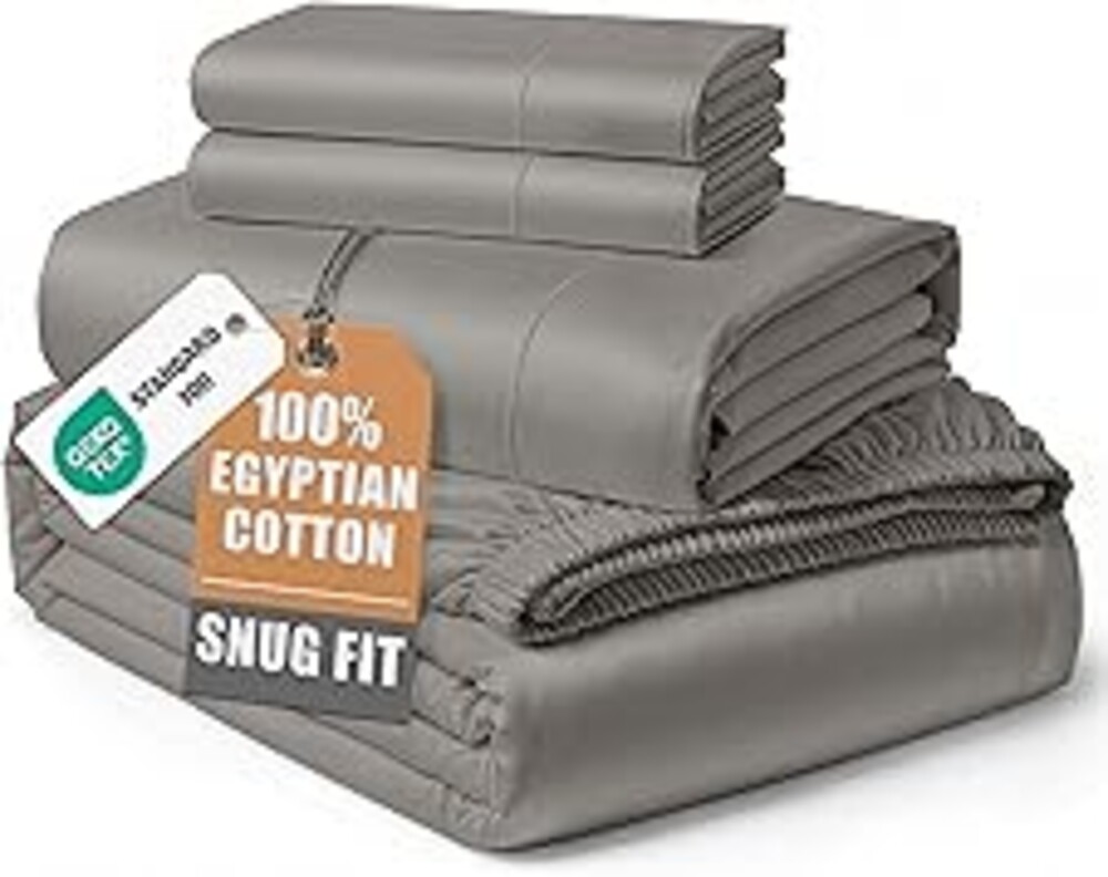 LANE LINEN 100% Egyptian Cotton Sheets Queen Size Bed Set – Naturally Cooling & Breathable Sateen Queen Sheets Set, Long-Staple Cotton for Lasting Softness, Snug Fit 15" Deep Pocket Fitted - Charcoal