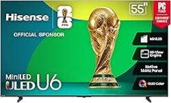 Hisense 55" Class U6 Series Mini-LED 4K UHD Smart Fire TV (55U65QF, 2025 Model) - QLED, Native 144Hz, HDR10+, Dolby Vision IQ, Dolby Atmos, Game Mode Pro, ALLM, Alexa Built in, Black