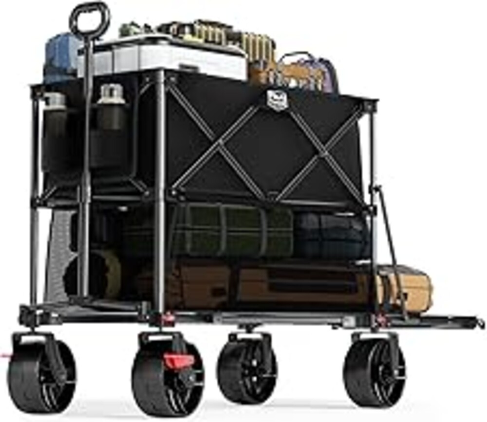 TIMBER RIDGE 400L Large Capacity Folding Double Decker Wagon with Brakes, 54" Extra Long Extender Wagon Cart, 450lbs Heavy Duty Collapsible Cart, All-Terrain Big Wheels for Camping, Sports, Shopping