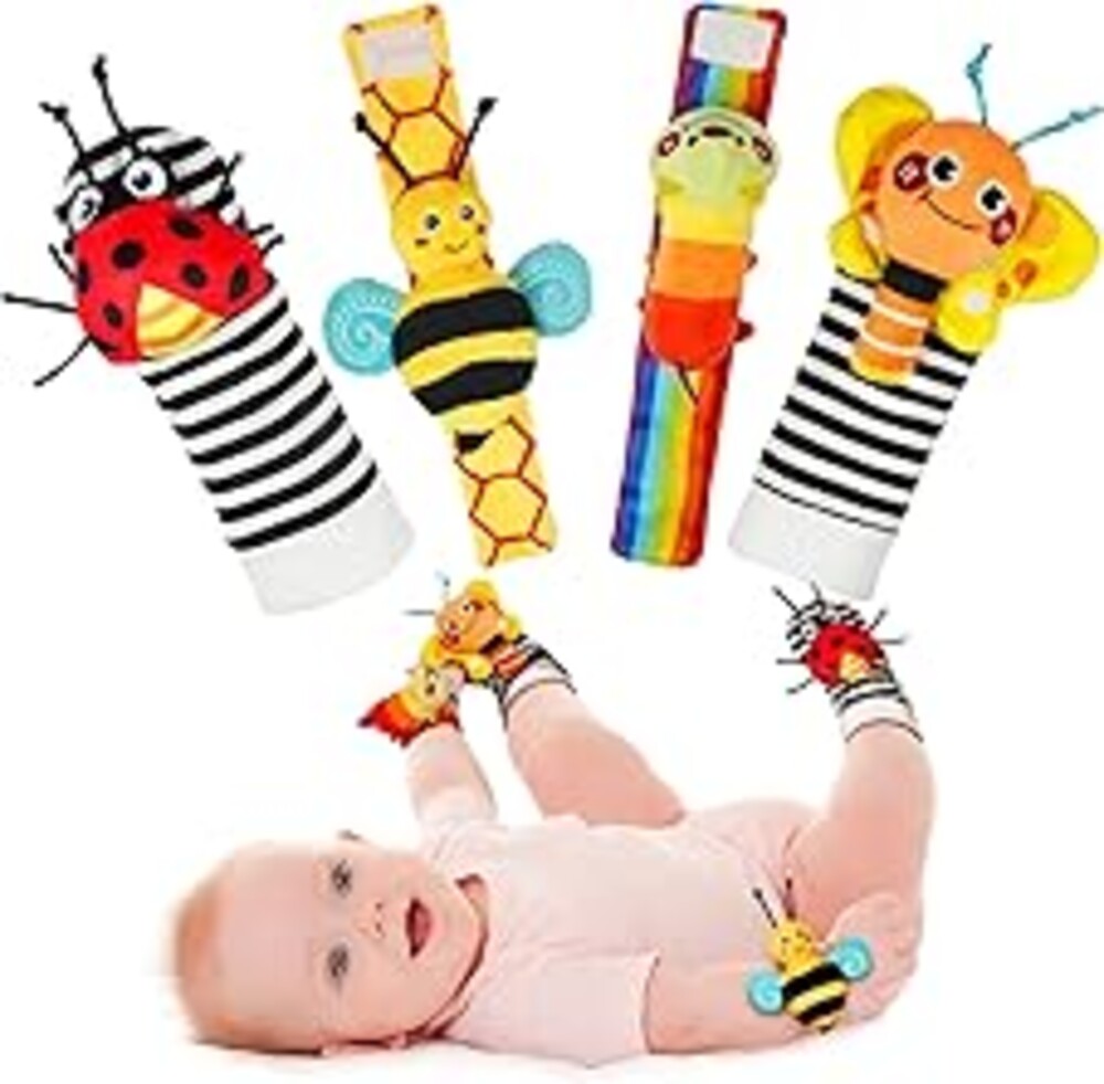 Infinno Baby Wrist Rattle Socks and Foot Finder Set, Perfect Baby Toys for 0-12 Months Newborn Boys and Girls As Shower Gifts, Garden Bug Series