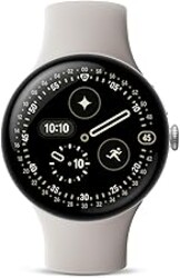 Google Pixel Watch 4 (45mm) - Android - 2 Years of Data- Heart Rate,Sleep & Fitness Tracking -40-Hour Battery - Polished Silver Aluminum Case - Porcelain Active Band - LTE -Google Pixel Watch app