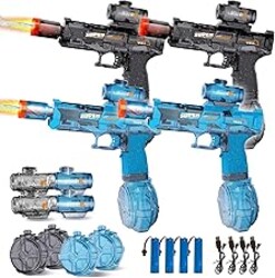 4Pcs Electric Water Gun for Kids Adults, Automatic Squirt Gun Pistol with Water Spray Sound and Led Light, Leak-Proof Rechargeable Watergun for Summer Outdoor Pool Beach Toys for Boys (Black+Blue)