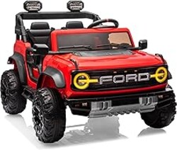 First Ride On Ford Bronco 24V Ride on Toys for Boys & Girls, 2 Seater Kids Electric Car with Remote Control, Kids Ride on Truck with Rear Wheels Suspension, Led Lights, Safety Belt (24V, Red)