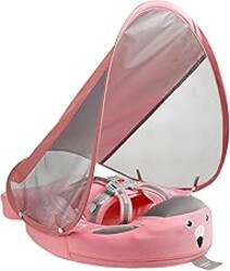 Mambobaby Float with Canopy, Baby Swim Float with Tail, New Upgraded Non-Inflatable Solid Baby Pool Float, Soft Skin-Friendly Fabric Material Infant Swim Float (Special Edition Pink)