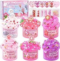 6 Pack Slimes, Pink Slime Kids, Cloud Slime kit for Girls Ages 8-12, Toys for Girls and Boys, for Kids Slime Set Party kit Goodie Bag Stuffers, 4 5 6 7 8 9 10 Year Old Girl Birthday Gift Cute Stuff