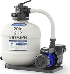 AQUASTRONG Sand Filter Pump for Above Ground Pool with Timer, Pool Pumps Above Ground, Pool Filter With 6-Way Valve, Improved Circulation and Filtration, 20in, Up to 38000 GAL