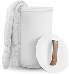 SAMEAT Heated Towel Warmers for Bathroom - Large Towel Warmer Bucket, Wood Handle, Auto Shut Off, Fits Up to Two 40"X70" Oversized Towels, White