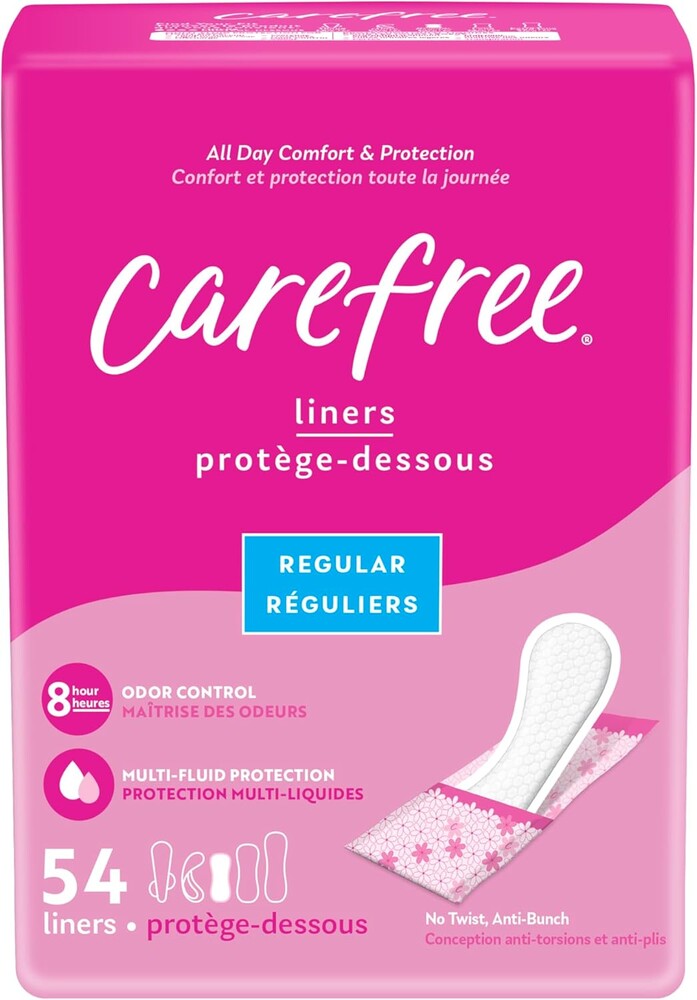 Carefree Panty Liners for Women, Regular, Wrapped, Unscented, 54ct