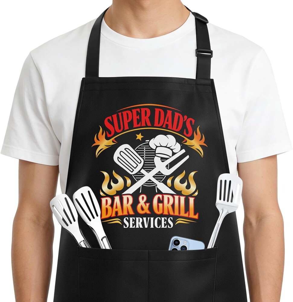Fathers Day Gift for Dad - Funny Grilling Aprons for Men, Thicker & Machine Washable & 2 Big Pockets, Dad Birthday Gifts from Daughter Son, Best Dad Ever Gifts BBQ Apron, Adjustable & Water Resistant