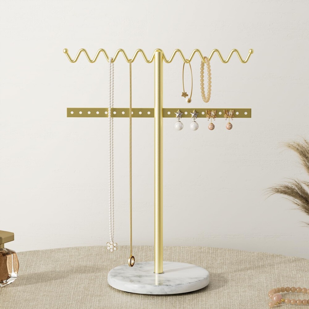 Jewelry Organizer Marble Necklace Stand: Small Necklace And Bracelet Holder Organizer for Girls Gold - 1