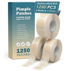 Pimple Patches for Face - 1250 Counts 3 Size Acne Patches - Hydrocolloid Acne Pimple Patch - Shrink Zits, Blemishes & Breakouts - Spot Stickers for Face - Invisible Zit Patches - For All Skin Types
