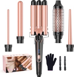 BESTOPE PRO 5 in 1 Curling Iron, Curling Wand Set with Negative Ion Thermal Brush and 4 Interchangeable Ceramic Curling Irons (0.35“-1.5”), Fast Heating Crimper Hair Tool in All Hair Type, Women Gifts