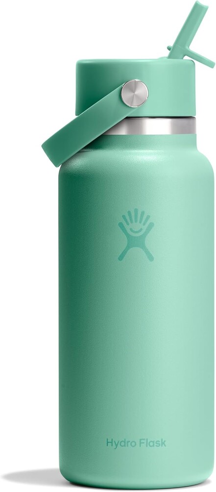 Hydro Flask Water Bottle - Insulated Stainless Steel - Wide Mouth Flex Straw Lid, Non Spill, Leakproof and Refillable in 32 Oz Mermaid Green