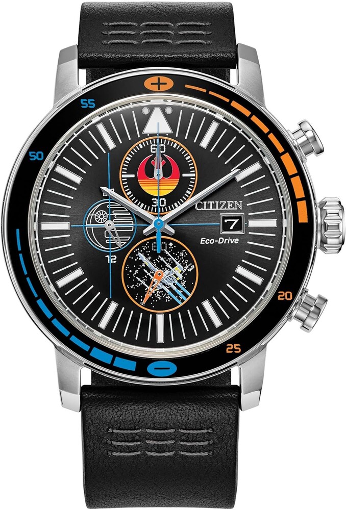 Citizen Men's Eco-Drive Rebel Starfighter Boxed Set, Stainless Steel Case, Black Leather Strap (Model: CA0870-43W)
