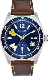Citizen Eco-Drive Disney Quartz Men's Watch, Stainless Steel with Leather strap, Mickey Mouse, Brown (Model: AW1599-00W)