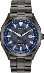 Citizen Men's Eco-Drive Weekender 3-Hand Date Watch in Black IP Stainless Steel, Blue Dial (Model: AW1147-52L)