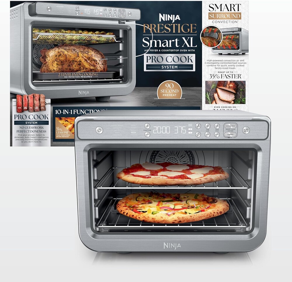 Ninja Prestige Smart XL with Pro Cook System 10 in 1 Digital Countertop Convection Toaster Oven, Air Fry, Air Roast, Broil and Bake, Thermometer, 1800 Watts, Stainless Steel, DT551