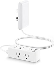 Olcorife Flat Extension Cord with Outlet Cover, Flat Plug Power Strip with 6 Outlets and 3 USB Ports, 5 FT Cord Hidden Outlet Extender for Tight Spaces