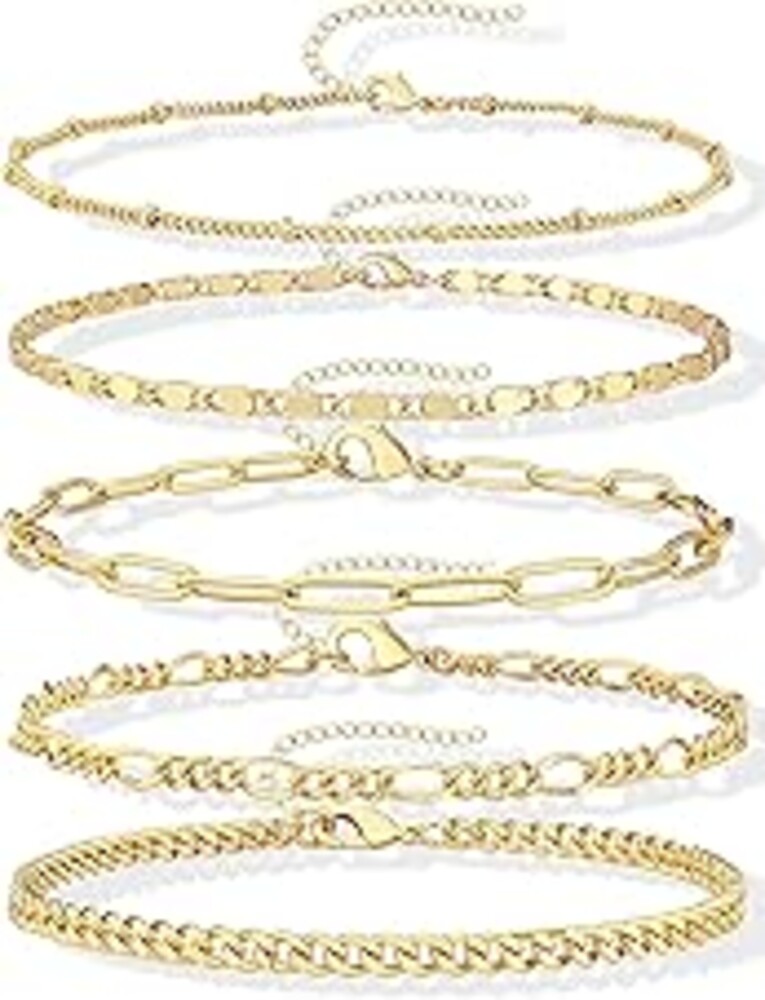 Gokeey Gold Bracelets Set for Women Non Tarnish Trendy,14K Gold Plated Dainty Stackable Paperclip Cuban Link Chain Bracelets, Simple Cute Cuff Bracelets Jewelry Set Adjustable 7"+2"