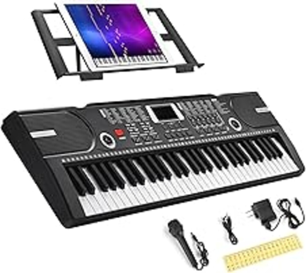 61 Key Keyboard Piano, Portable Electronic Keyboard Piano for Beginners with Speakers, Microphone, Sheet Music Stand, 100 Voices, 100 Rhythms, Digital Music Keyboard for Teen