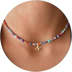 Yoosteel Graduation Gifts for Kids Girls - Colorful Beaded Initial Necklaces for Girls Women Teen Girl Gift Trendy Initial Choker Necklace Jewelry for Kids Confirmation Dance Birthday Gifts