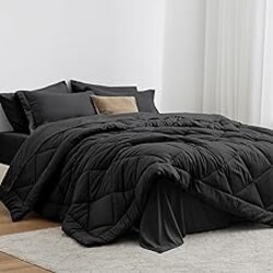 Love's cabin Queen Comforter Set Black, 7 Pieces Queen Bed in a Bag, All Season Bedding Sets with 1 Comforter, 1 Flat Sheet, 1 Fitted Sheet, 2 Pillowcase and 2 Pillow Sham | Soft