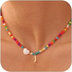 Ursteel Colorful Initial Cute Necklaces for Girls - Trendy Beaded Choker Necklace for Women Teen Girl, Personalized Letter Initial Gifts for Women Kids Jewelry