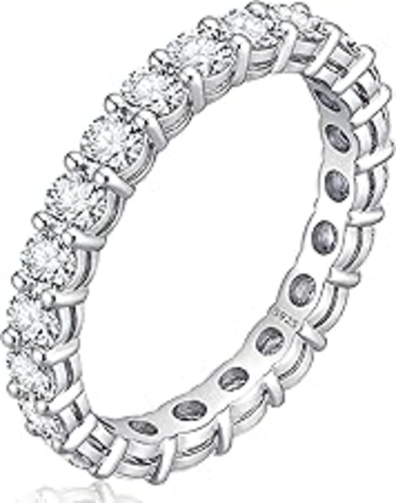 WES 3mm Moissanite Eternity Ring Wedding Band - 925 Sterling Silver D Color VVS1 Clarity Lab Created Total 2.2cttw Round Moissanite Rings for Women Men, Size 4-11