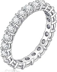 WES 3mm Moissanite Eternity Ring Wedding Band - 925 Sterling Silver D Color VVS1 Clarity Lab Created Total 2.2cttw Round Moissanite Rings for Women Men, Size 4-11