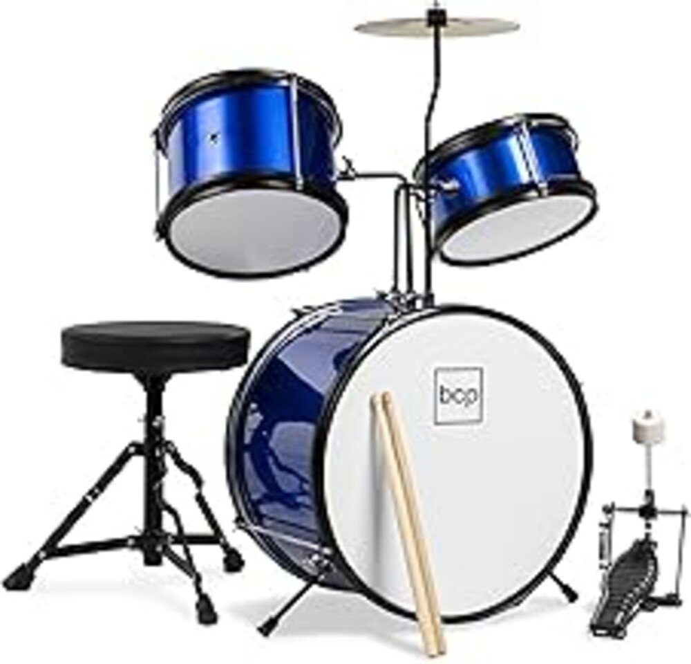 Best Choice Products 3-Piece Beginner Drum Set for Kids Juniors, w/Throne Stool, Cymbal, Drum Sticks, Bass Drum Pedal, 2 Toms - Blue