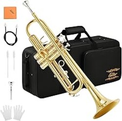 Eastar Bb Standard Trumpet Set for Beginner, Brass Student Trumpet Instrument with Hard Case, Cleaning Kit, 7C Mouthpiece and Gloves, ETR-380, Golden