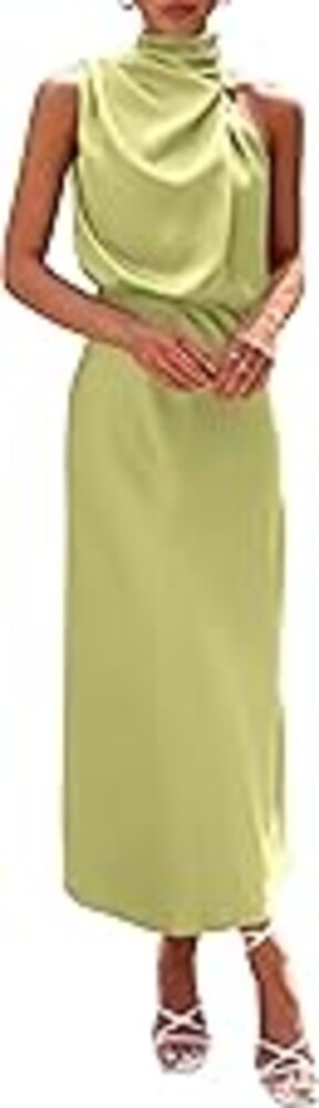 PRETTYGARDEN Women's 2026 Summer Satin Dress Elegant Sleeveless Mock Neck Cocktail Party Maxi Dresses