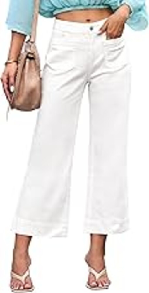 luvamia Wide Leg Jeans for Women Trendy High Waisted Flare Jeans Cropped Denim Pants Stretchy Baggy with Patch Pockets