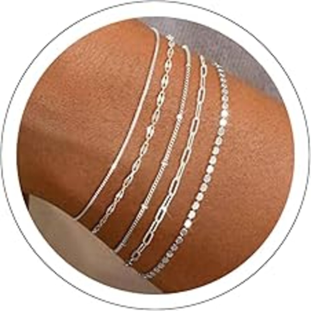 MBW Sterling Silver Bracelets for Women Trendy, Minimalist Simple Dainty S925 Silver Plated Bracelets for Women Stack Waterproof Jewelry Small Thin Bracelet Set for Womens Teen Gift
