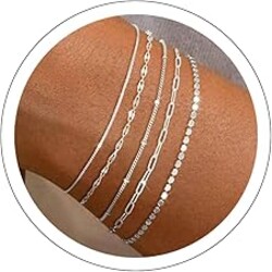 MBW Sterling Silver Bracelets for Women Trendy, Minimalist Simple Dainty S925 Silver Plated Bracelets for Women Stack Waterproof Jewelry Small Thin Bracelet Set for Womens Teen Gift