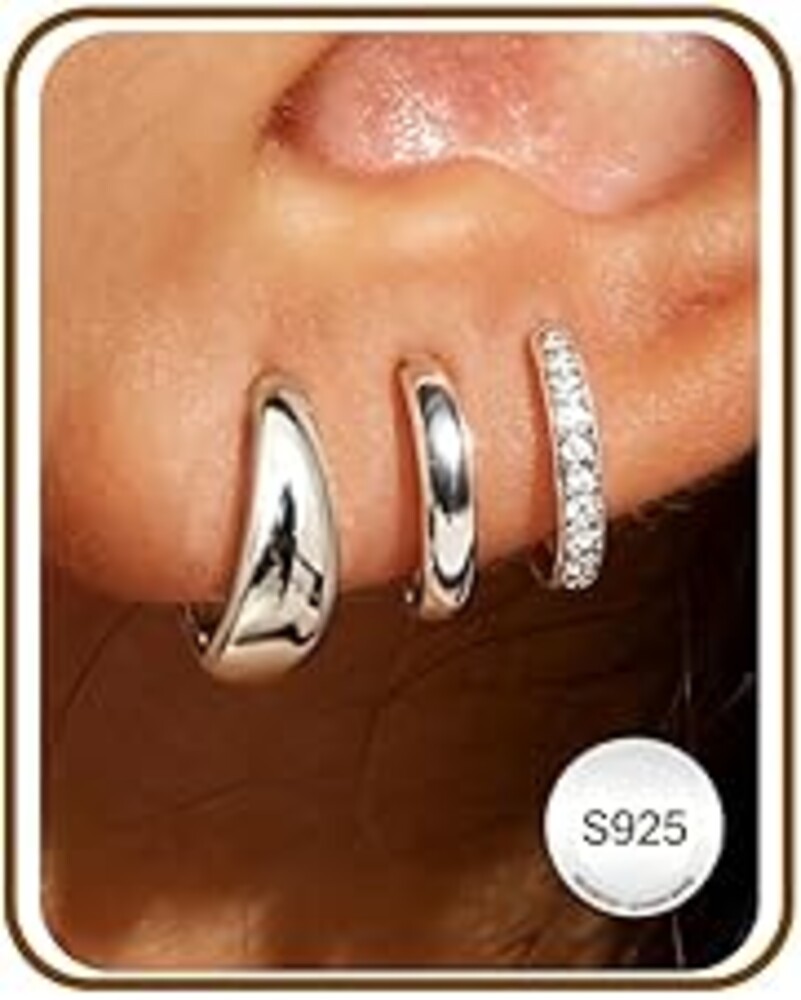 DORANA Jewelry for Her Gift 3 Pairs 925 Sterling Silver Earrings for Women Non Tarnish 14K Gold Plated Small Hypoallergenic Huggie Hoops Cartilage Stack Earring Sets for Multiple Piercing