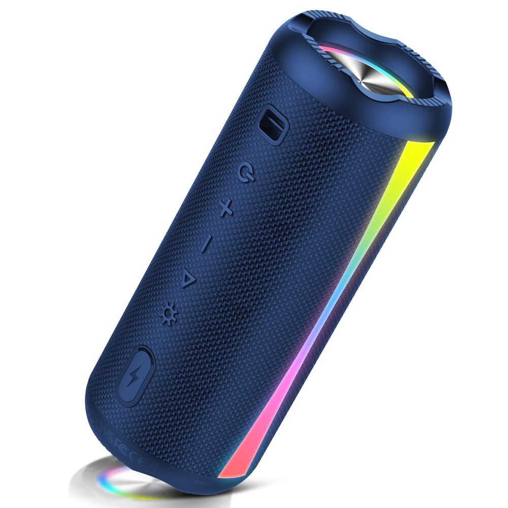 dotn Portable Bluetooth Speaker, 2026 Bluetooth Wireless Speaker 5.4 with RGB Lights, 20H Playtime with Deep Bass, IP7 Waterproof, TWS Pairing, Portable Speaker for Travel/Party/Home/Gifts, Blue