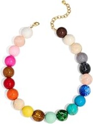 FAUTHENTICUTE Chunky Beaded Choker Necklace for Women Boho Statement Necklace with Large Pearl Blue Brown Tone Resin Beads Summer Beach Jewelry Gifts