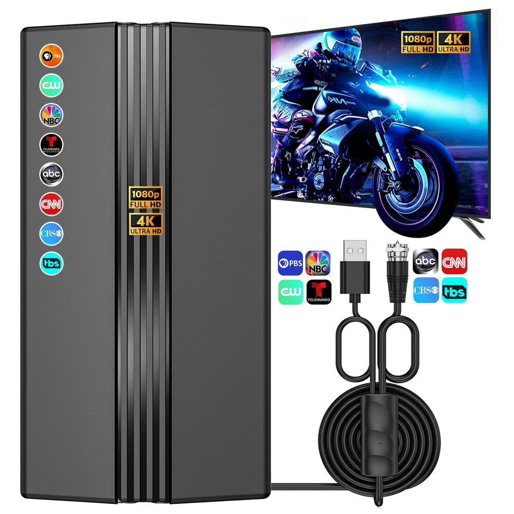 2026 TV Antenna for Smart TV, 2200+ Miles Range, 360° Reception, Indoor/Outdoor Antenna for Local Channels, Supports 4K 1080p HD, 33FT Coax Cable, Easy Installation