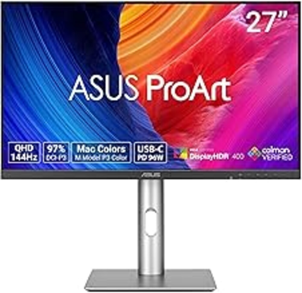 ASUS ProArt Display PA278CGRV Monitor – 27", IPS, 144Hz, QHD (2560 x 1440), 97% DCI-P3, ΔE < 2, Calman Verified, USB-C PD 96W, Light Sync, Ergonomic Stand, VESA DisplayHDR 400, 3yr Warranty