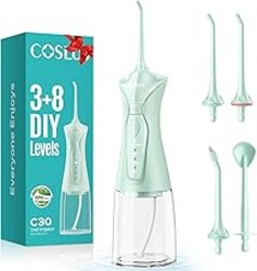 COSLUS Water Dental Flosser Pick for Teeth C30(FC5360): 4 Modes Cordless Portable 300ML Larger Tank Water Teeth Cleaner IPX7 Waterproof Flossing Cleaning Picks for Home Travel Green