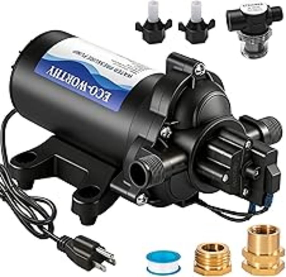 ECO-WORTHY 33-Series Industrial Water Pressure Pump 110V AC 4.0GPM 50PSI RV Fresh Water Diaphragm Pump include Garden Hose Adapters for Irrigation Marine Boat Sprinkler Faucet