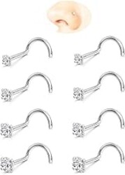 Nose Rings Studs: 8Pcs 20G/18G Gold/Silver 316L Surgical Stainless Steel Nose Studs Hypoallergenic Corkscrew Nose Piercing Stud Jewelry for Women Men Clear Cubic Zirconia Imitation Diamond Top Size 1.5mm 2mm 2.5mm 3mm