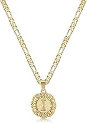 KissYan Mothers Day Gifts - Initial Necklaces for Women, 14K Gold Plated Round Letter Pendant Capital Monogram Necklace Alphabets from A-Z Figaro Chain Jewelry